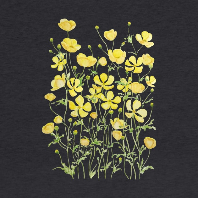 yellow buttercup flower field watercolor by colorandcolor